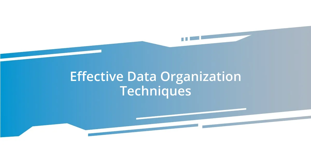 Effective Data Organization Techniques